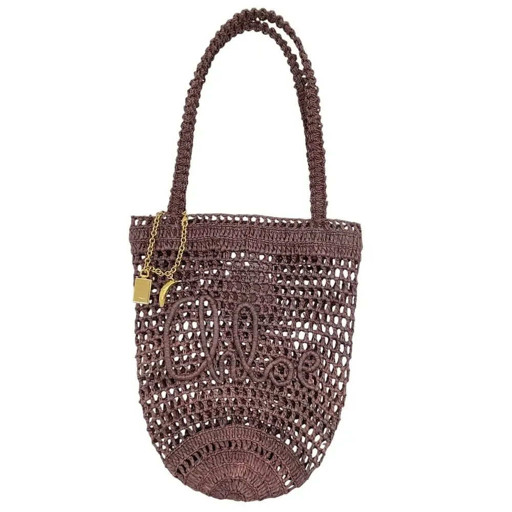 Chloe Woven Kohl Brown Summer Banana Tote Bag Size Small